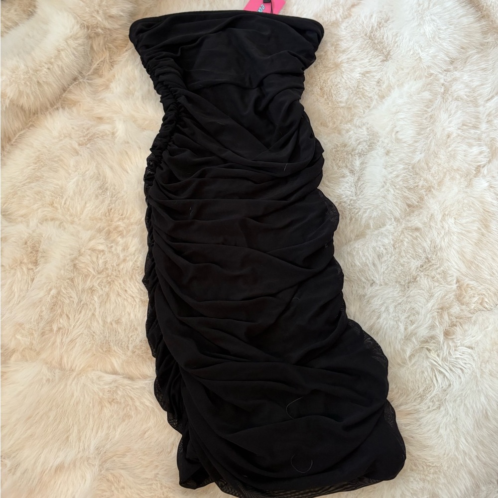 Edikted black strapless ruched mini dress
